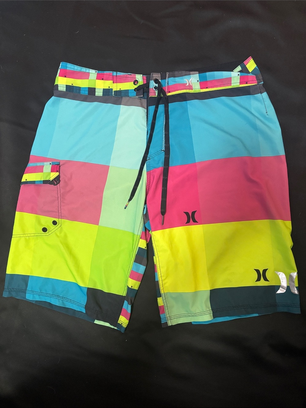 Hurley Men’s Multicolor Checkerboard Boardshorts - Blue Pink Yellow Green